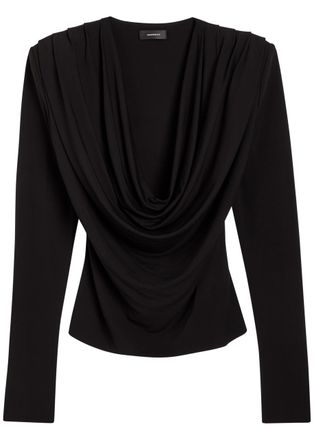 Wardrobe.NYC Evening Draped Cowl-neck Stretch-crepe top - Black - S (UK8-10 / S)