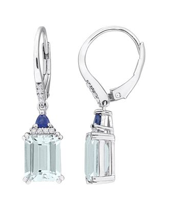 Rina Limor Silver 4.18 ct. tw. Diamond & Aquamarine, Blue Sapphire Leverback Earrings