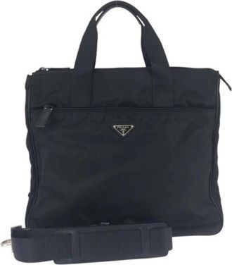 Prada Pre-owned Nylon Leather Business Briefcase - unisex - Vintage Handtas - Zwart - ONE Size - Nylon - Vintage