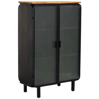 Wanderlust Deco Vitrina de metal, madera y vidrio 2 puertas 72x36x113h cm - negro