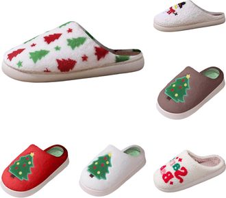 Generic Fluffy Slippers Women, Festive Snowflake Christmas Floor Slippers for Women Cozy Winter Home Footwear with Comfortable Flat Sole ( 3-Coffee, 7.5)