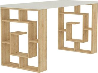 Dmora Dmora - Escritorio Archidamia, Escritorio Multiusos, Mesa De Oficina Para Pc, El Plan De Trabajo, 140x60 H75 Cm, Blanco Y Roble