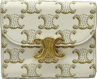 Celine Brown White Leather Wallet (Tri-Fold) (Pre-Owned)