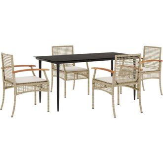 vidaXL Vidaxl - Set Comedor De Jard&iacute;n 5 Pzas Con Cojines Rat&aacute;n Sint&eacute;tico Beige