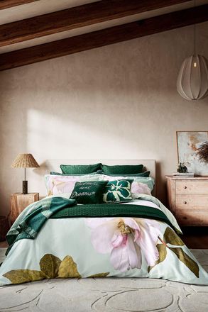 Ted Baker Gardenia Floral Cotton Sateen Duvet Cover Set in Light Green | Size: Super King