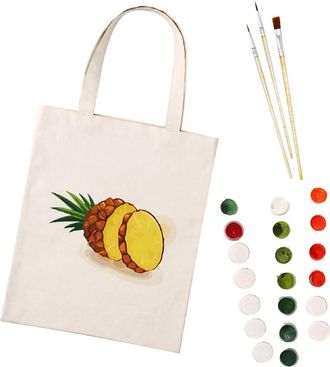 Generic CXINLky Painting by Numbers Canvas Bag, Creative DIY Painting by Numbers Shoulder Bag Handbag with Large Capacity, 19-Pineapple, Medium