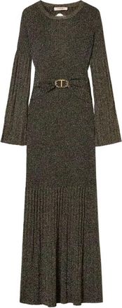 Twinset Elegante Viscose Jurk met Geribbelde Details - Dames - Kleedjes - Groen - XS - Kleedjes