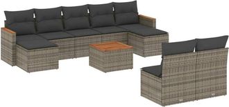 vidaXL Set De Sof&aacute;s De Jard&iacute;n 10 Pzas Con Cojines Rat&aacute;n Sint&eacute;tico Gris Vidaxl