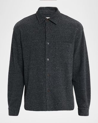 Frame Denim Mens Textured Waffle-Knit Button-Down Shirt with Pocket