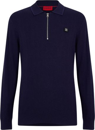 HUGO BOSS Hugo Heren Sastoro geribbeld vrijetijdsshirt (Marine)