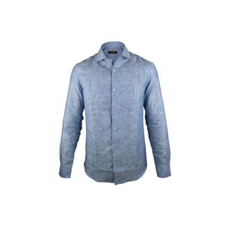Moorer Sorrento SA Shirt - Heren - Casual Overhemden - Blauw - M - Linnen - Overhemden