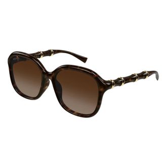 Gucci Sunglasses, female, Brown, Size: 55 MM Bamboo Geometric-frame Sunglasses