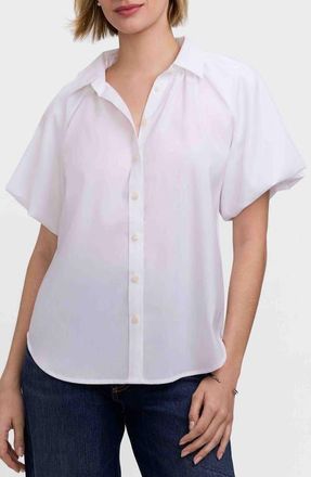 Foxcroft Paula Puff Sleeve Cotton Blend Button-Up Shirt in White at Nordstrom, Size X-Small