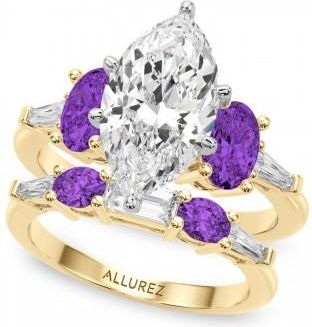 Allurez Marquise Lab Grown Diamond & Oval Amethyst Bridal Set 14K Yellow Gold (4.65ct)