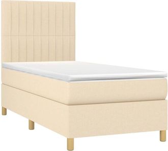 vidaXL Cama Box Spring Colch&oacute;n Y Luces Led Tela Color Crema 90x190 Cm Vidaxl