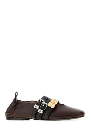 Ganni Womens Chocolate Synthetic Leather Ballerinas Demitasse Ballerine Flat Shoes