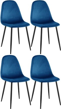 Clp Conjunto De 4 Sillas De Comedor Napier Azul Terciopelo