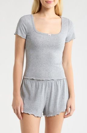 Open Edit Pointelle Knit Short Pajamas in Grey Heather at Nordstrom, Size X-Large