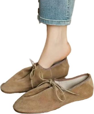 Generic NYSBH Comfort Faux Suede Lace Up Flats Women Vintage Lightweight Slip Walking Shoes Loafers