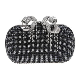 Self Portrait Clutches, female, Blue, Size: ONE SIZE Blue Knitted Clutch with Crystal Bow