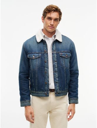 Tommy Hilfiger Mens Teddy Fleece-Lined Denim Jacket - Medium Wash - XXL