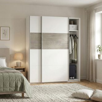 Dmora Dmora - Guardarropa Dcioff, Armario Dormitorio Con 2 Puertas Correderas, Mueble Con Barra Perchero Y 3 Baldas, 180x60h200 Cm, Blanco Y Roble