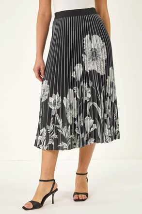 Roman Floral Print Pleated Midi Skirt