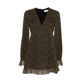 Saint Laurent Leopard Minidress - Dames - Jurken - Veelkleurig - Maat: L Zijde