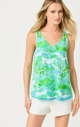 Lilly Pulitzer Florin Straight Hem Top In Capri Blue Galloping Gals