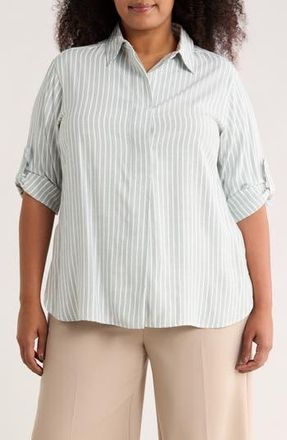 Max Studio Stripe Popover Tunic in Seamist Tri Tip Stripe at Nordstrom Rack, Size 2X
