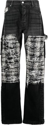 Amiri tweed-panelling distressed jeans - men - Cotton - 28 - Black