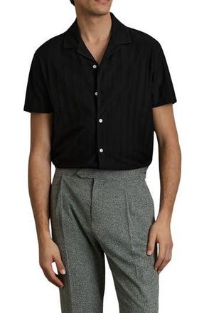 Reiss Sampson Textured Stripe Camp Shirt in Black at Nordstrom Rack, Size Medium