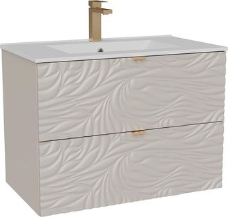 Vente-Unique Mobile Lavabo Sospeso Testurizzato Con Lavabo Da Incasso E Rubinetto Beige 80 Cm - Rinarel