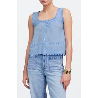 Madewell Embroidered Ruffle Trim Sleeveless Top in Peri Blue at Nordstrom Rack, Size Xx-Large