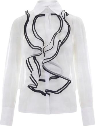 Elisabetta Franchi Georgette Blouse met Ruches - Dames - Overhemden - Wit - L - Satijn - Overhemden