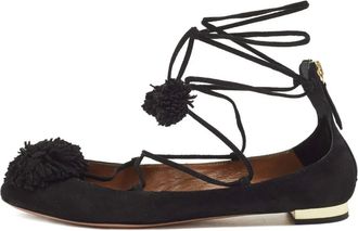 Aquazzura Pre-owned su&egrave;de ballerinas met pompon - Zwart