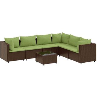 vidaXL Set Muebles De Jard&iacute;n 7 Piezas Y Cojines Rat&aacute;n Sint&eacute;tico Marr&oacute;n Vidaxl