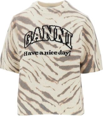 Ganni Knitted top with zebra-striped motif Woman S