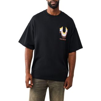 True Religion Retro Logo Oversize Cotton Graphic T-Shirt in Jet Black at Nordstrom, Size Xxx-Large