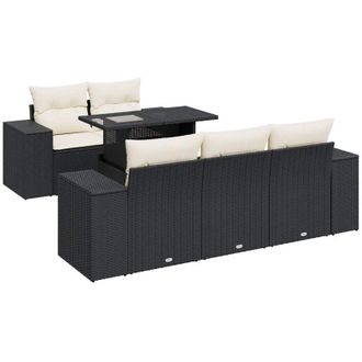 vidaXL Set De Sof&aacute;s De Jard&iacute;n 6 Piezas Y Cojines Rat&aacute;n Sint&eacute;tico Negro Vidaxl