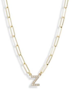 Meshmerise Diamond Initial Charm Paper Clip Chain Necklace in Yellow-Z at Nordstrom Rack