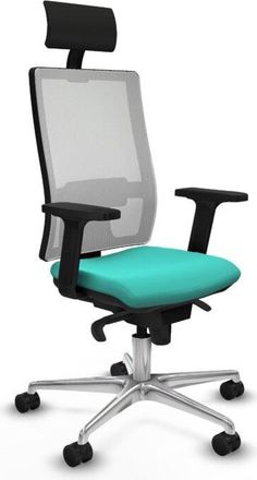 Piqueras y Crespo Piqueras Y Crespo - Horna sincro malla blanca similpiel turquesa brazos 2D base aluminio cabecero fijo ruedas 65mm nailon