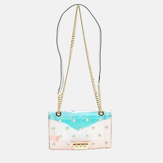 Zac Posen Earthette Pearl Embellished Iridescent Pvc Shoulder Bag