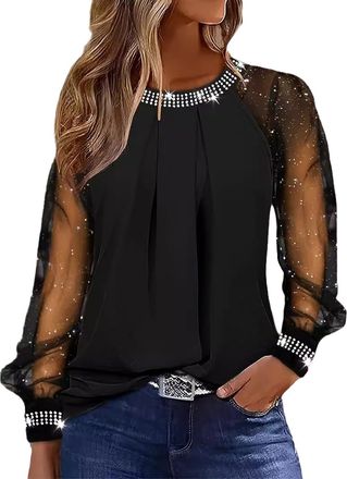 Generic Womens Sequin Tops Glitter Sparkly Party Sequin Top Wrap Sparkly Party Blouse for Evening Sparkly Party Blouses Carnival Costumes