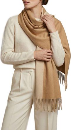 Saachi Two-Tone Reversible Fringe Scarf in Beige at Nordstrom Rack
