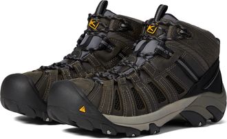 Keen Mens Flint Mid Steel Toe Work Shoe, Gargoyle/Forest Night, 9 Wide