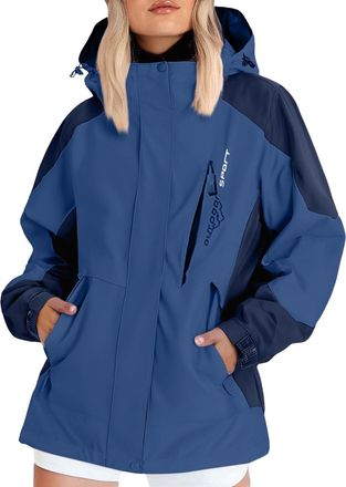 Generic Waterproof Coat Womens, Lightweight Waterproof Jacket Rain Coats for Women Hooded Zip up Softshell Windbreaker with Pockets Packable Outdoor Raincoat 