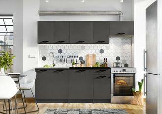 Dmora Cocina Completa Rosta, Conjunto Compacto Y Funcional Con Puertas Y Caj&oacute;n, Color Antracita
