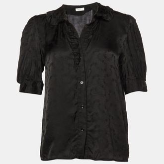 Sandro Black Floral Patterned Satin Top