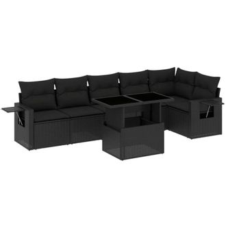 vidaXL Set De Sof&aacute;s De Jard&iacute;n 7 Pzas Con Cojines Rat&aacute;n Sint&eacute;tico Negro Vidaxl